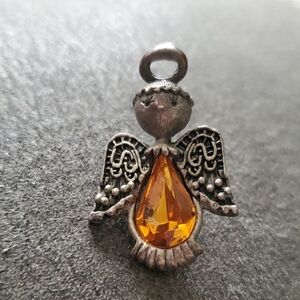 Silver Angel Pendant with Orange Gem